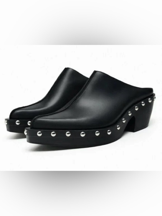 Zara Shoes - Zara Studded Black Leather Mule Clogs - Women